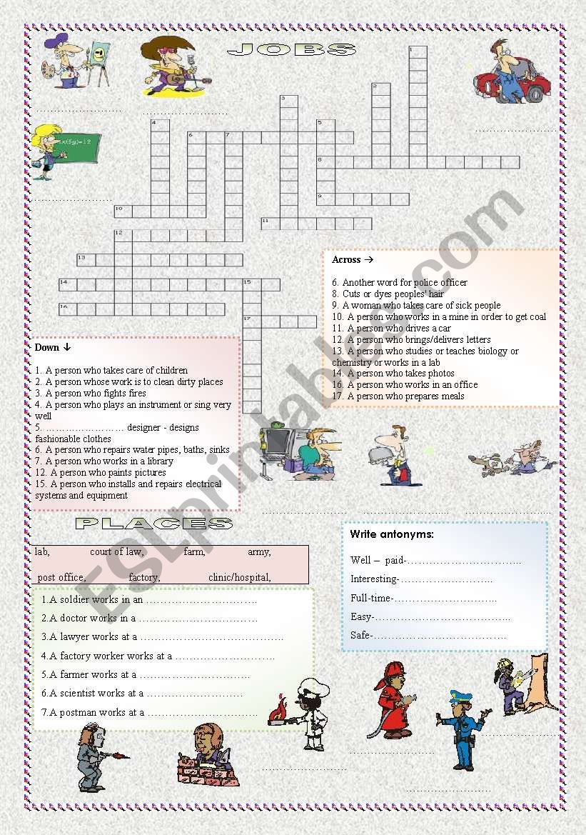 JOBS AND PLACES worksheet