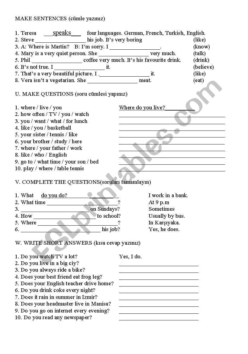 present simple worksheet