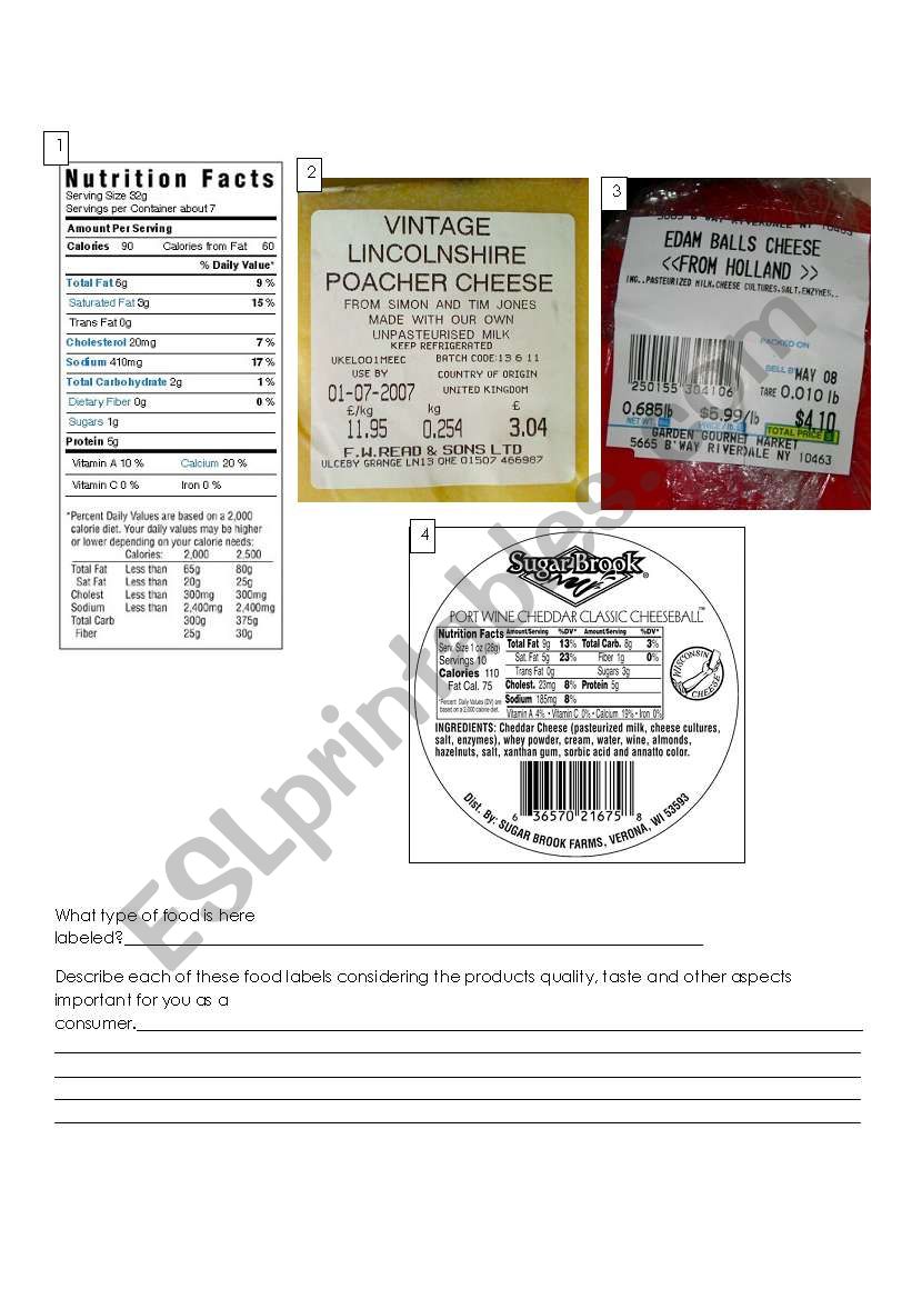 cheese labels worksheet