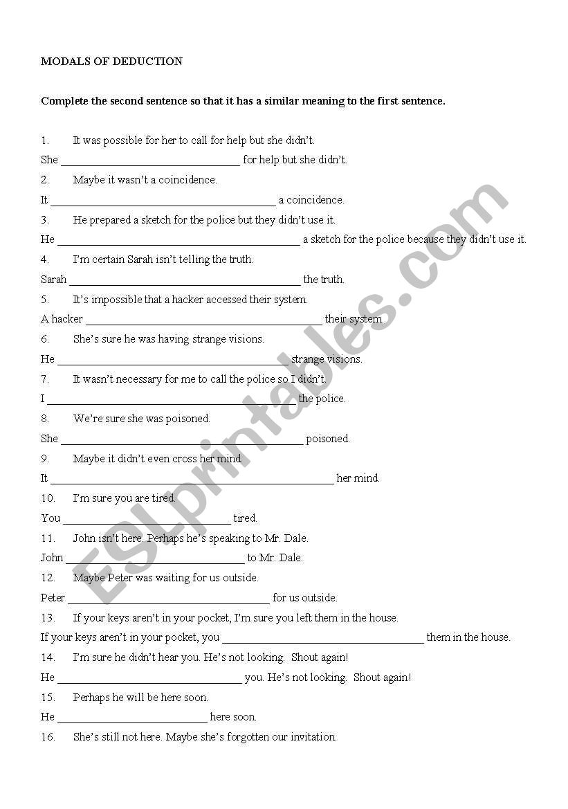 MODALS OF DEDUCTION worksheet