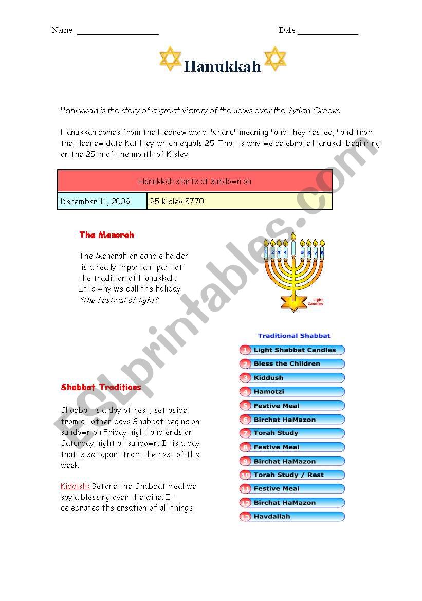 Hannukah worksheet worksheet