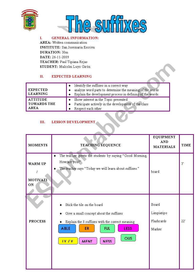 the suffixes worksheet