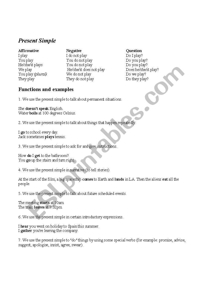 Present and Past Simple worksheet