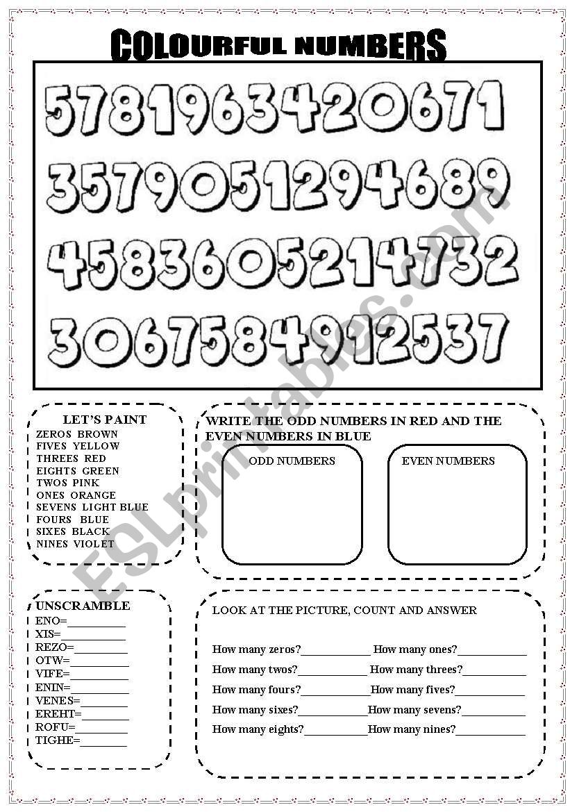 colourful numbers worksheet