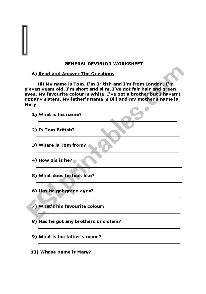 question worksheet