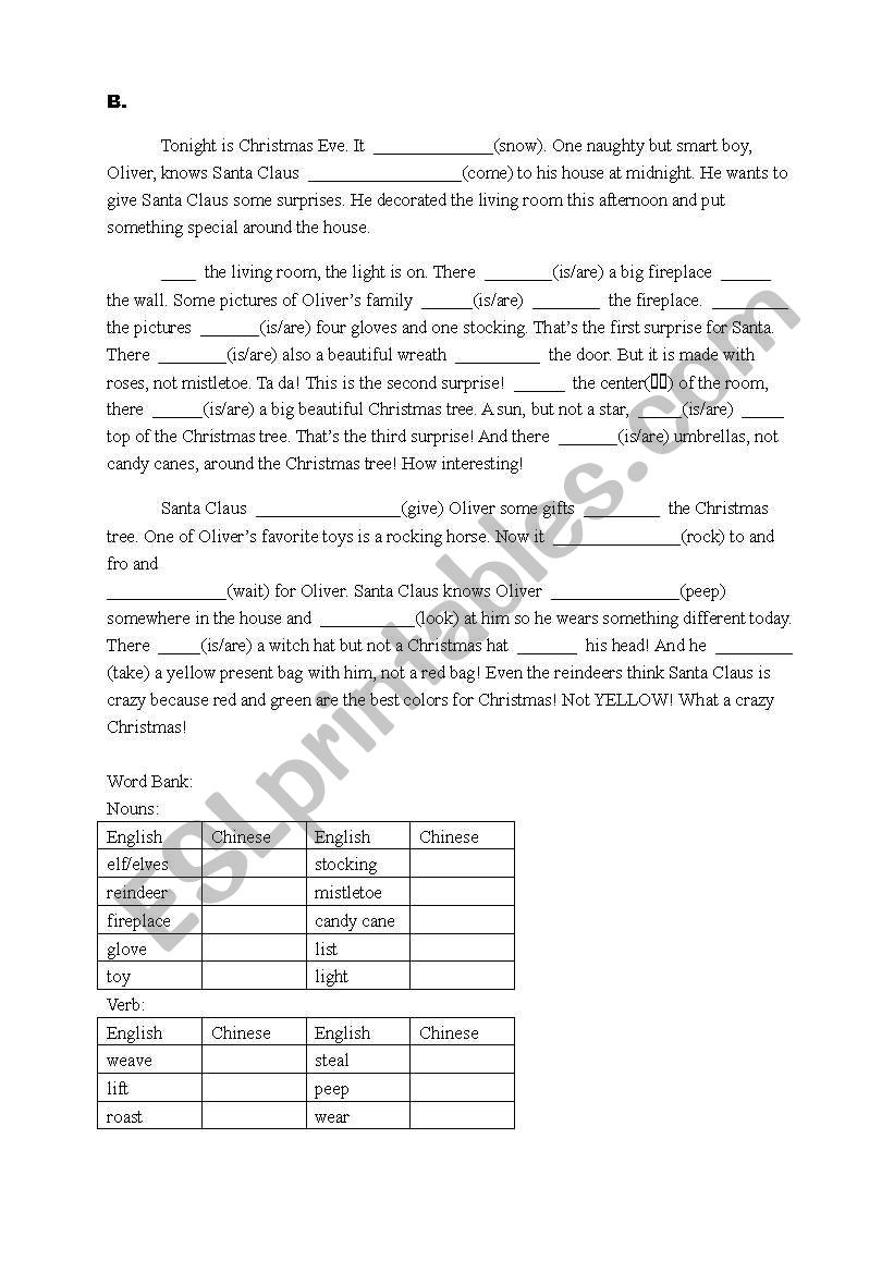 Practice for Christmas, preposition, present continuous Part II