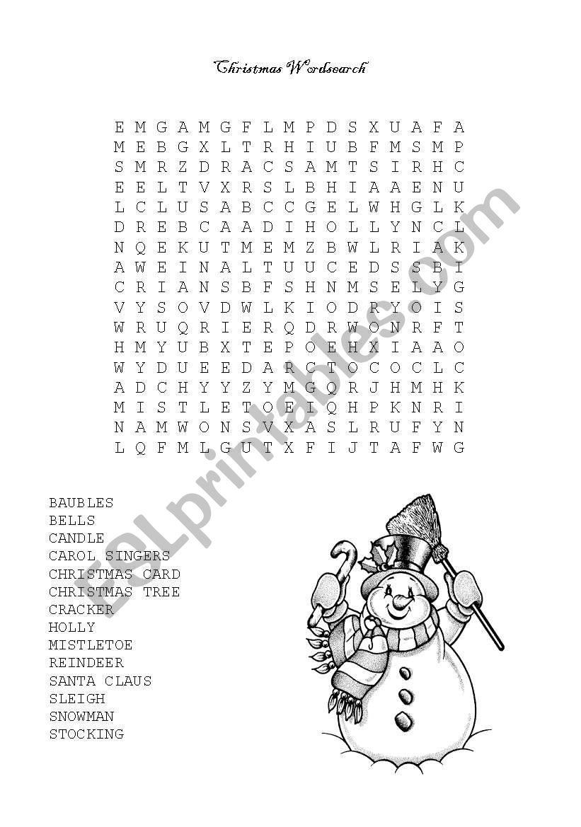 Christmas wordsearch worksheet