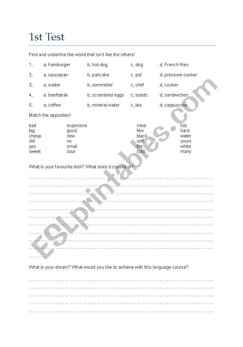 Catering test worksheet