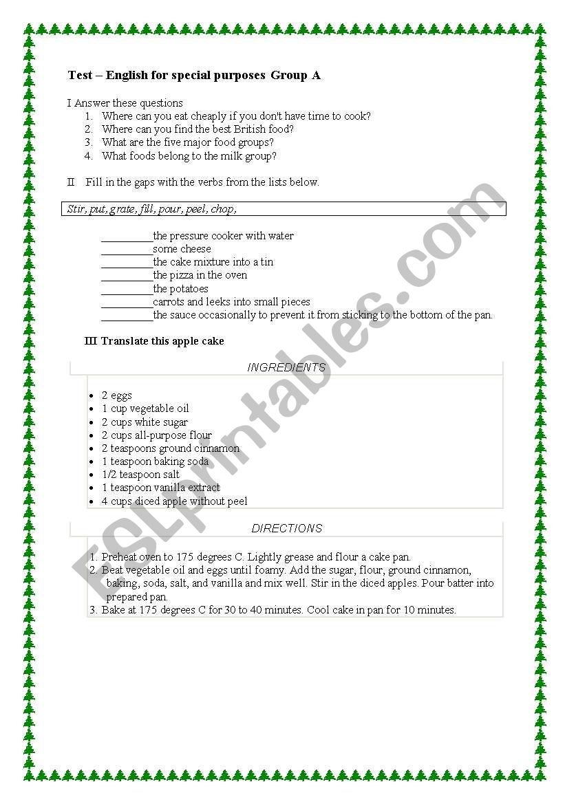 food  worksheet