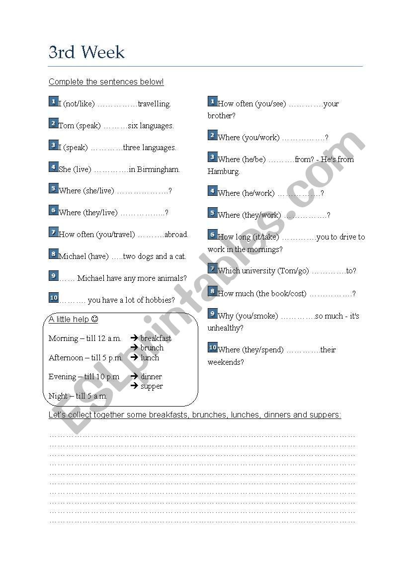 Present Simple practise worksheet