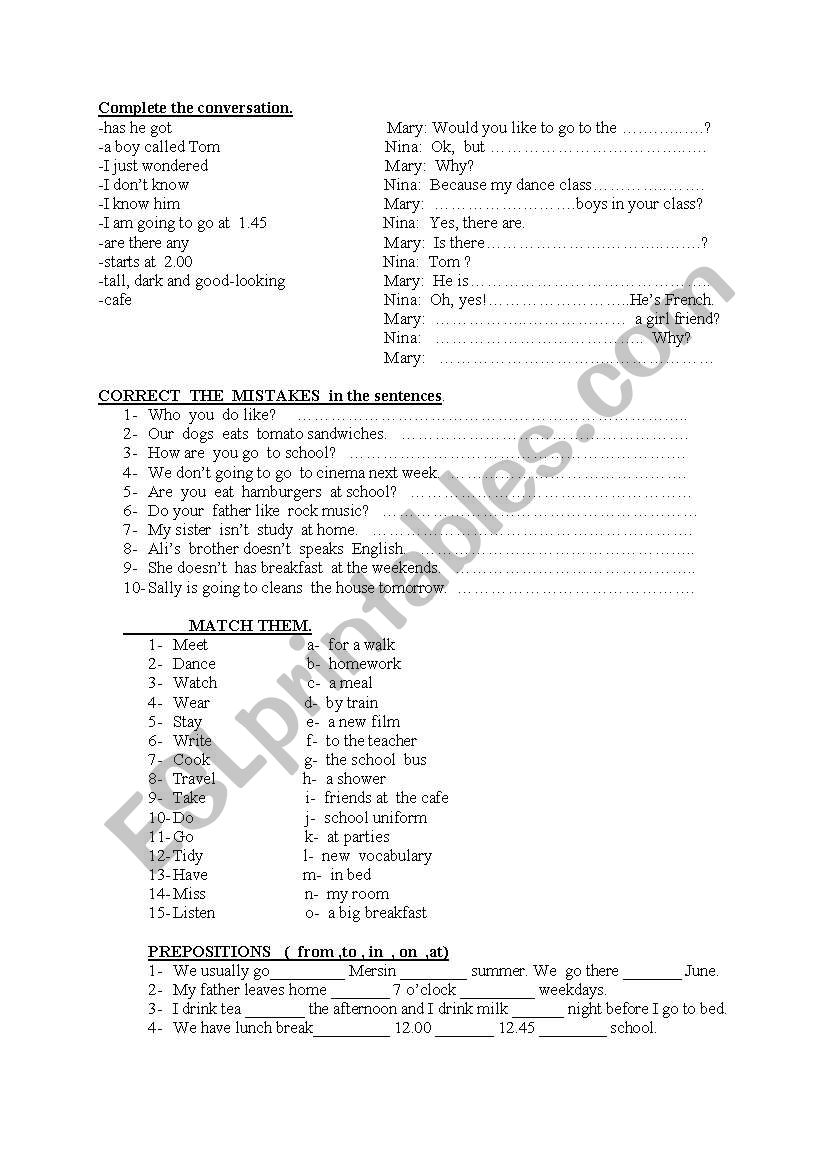 conversation,vocabulary worksheet