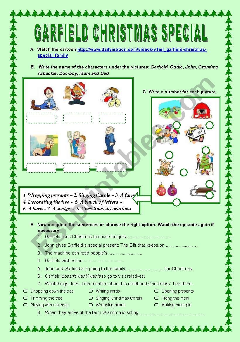 Garfield Christmas Special worksheet