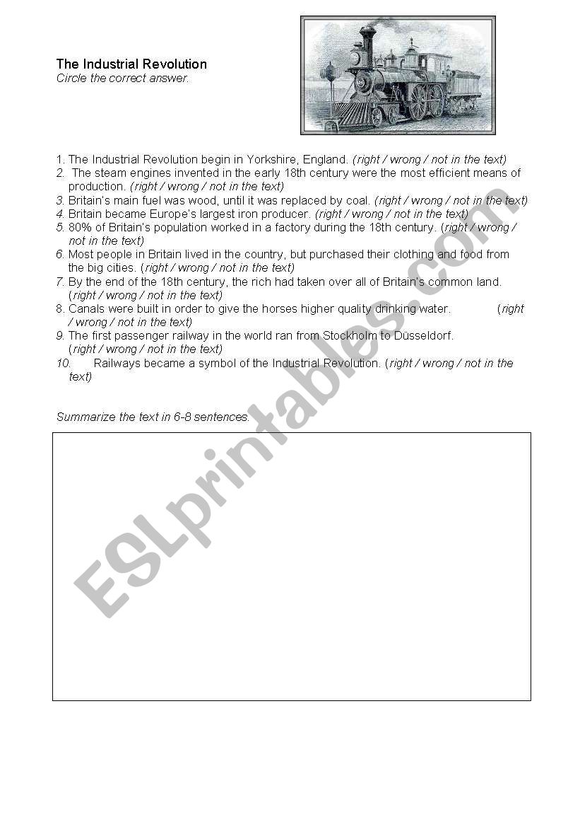 Industrial Revolution worksheet