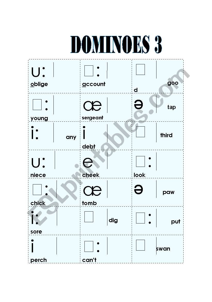 Phonetic dominoes 3 worksheet