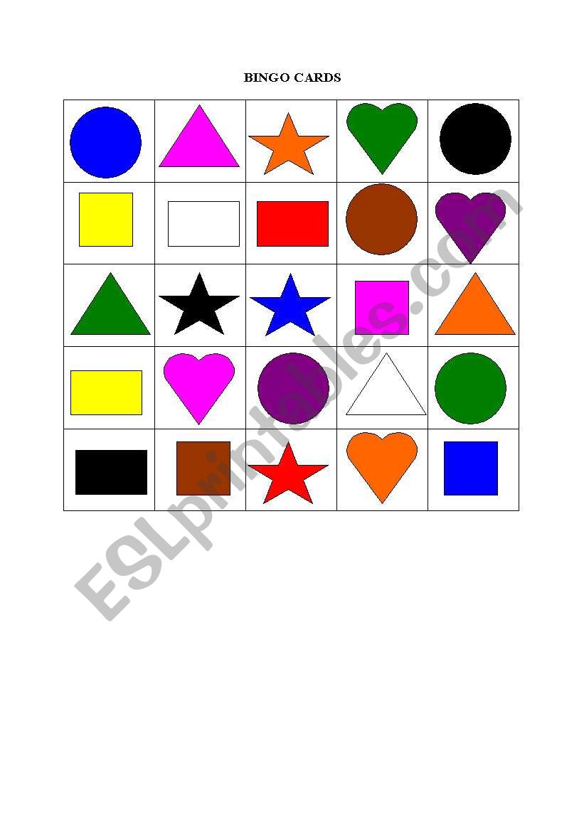 shapes and colors bingo cards worksheet