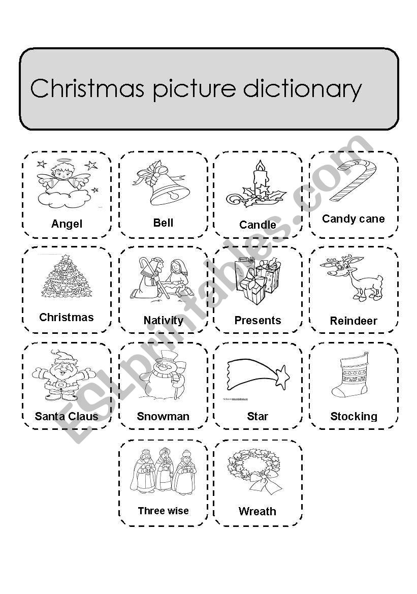 Christmas picture dictionary worksheet