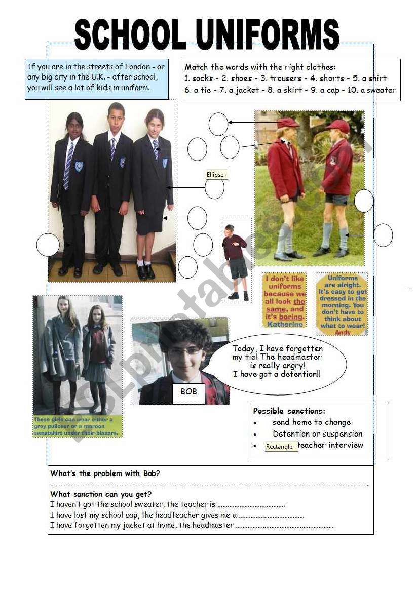 SCHOOL UNIFORMS worksheet