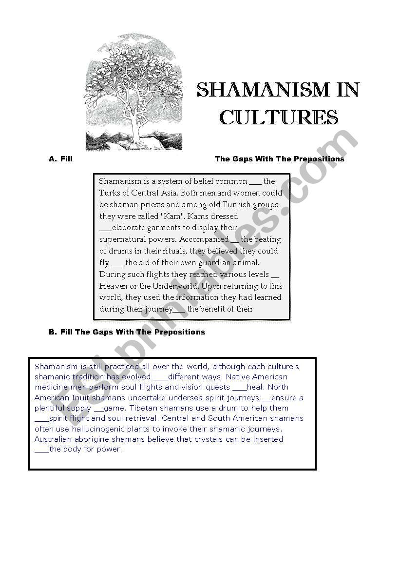 PREPOSITIONS/ SHAMANISM  worksheet
