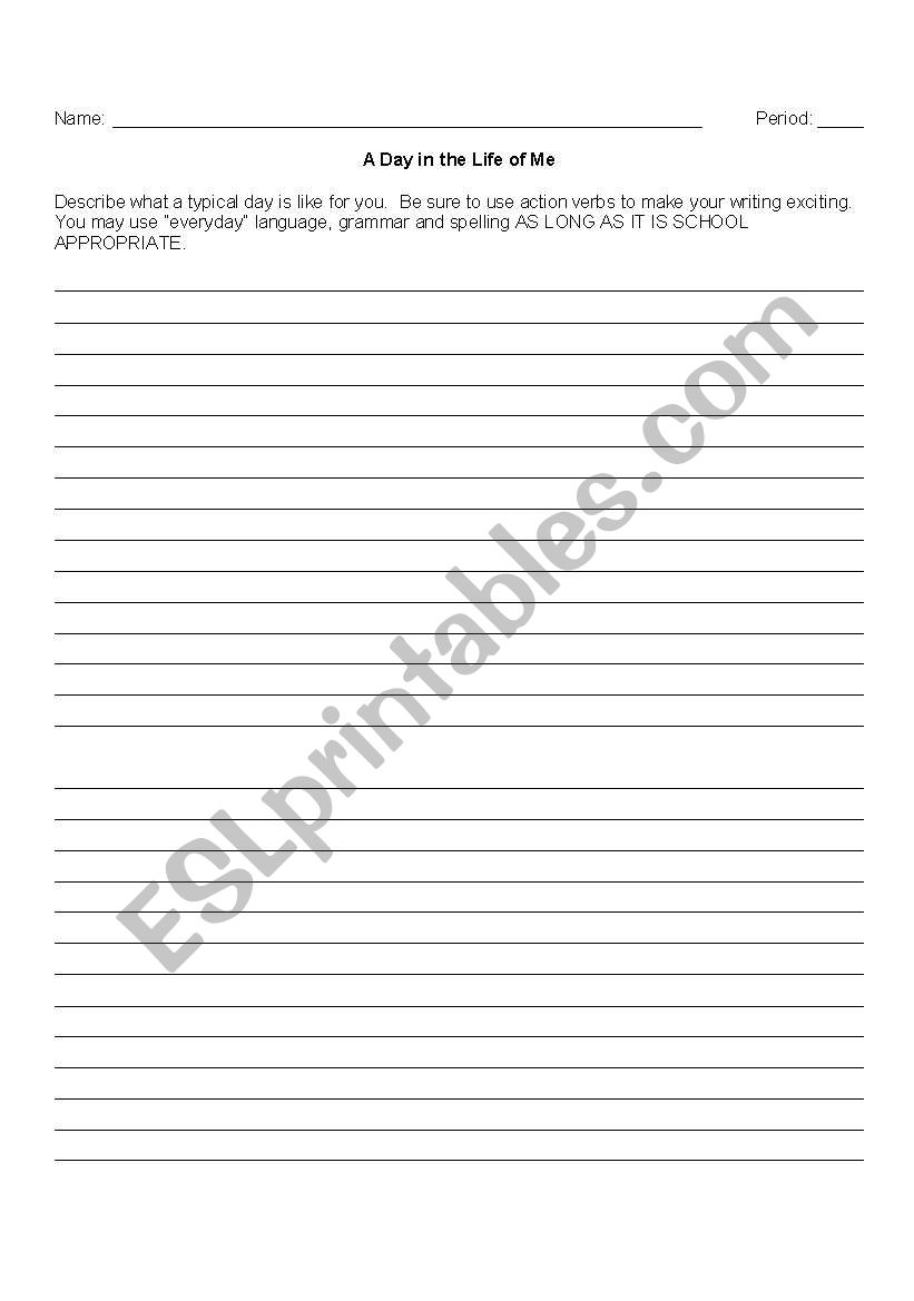 Day in My Life Journal worksheet