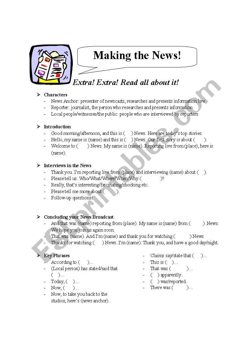 Making the news worksheet