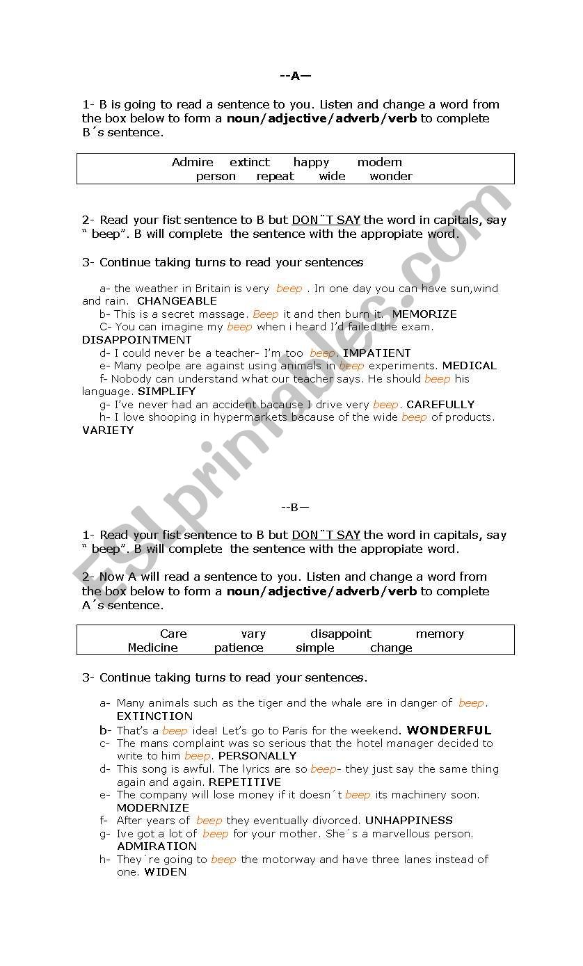 word formation worksheet
