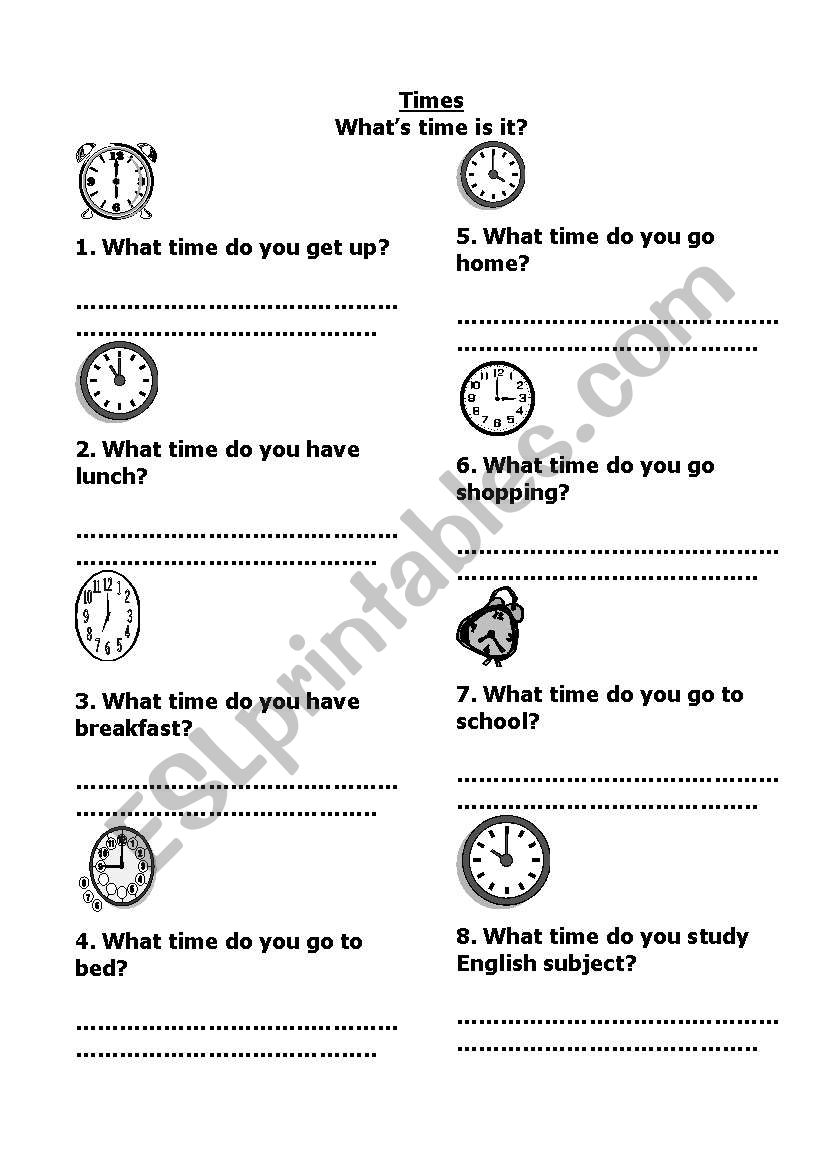time in daily activities worksheet