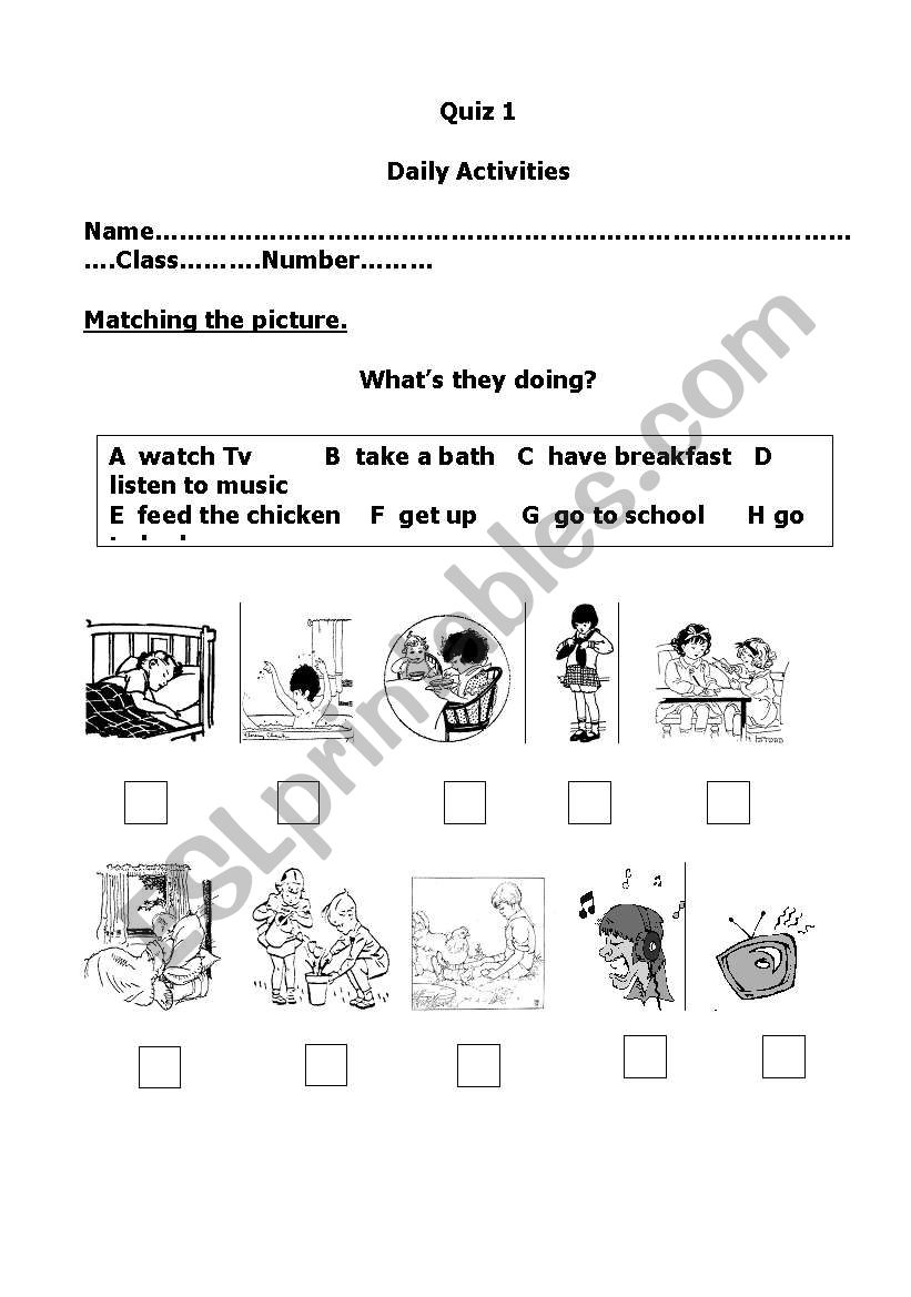 daily activities worksheet