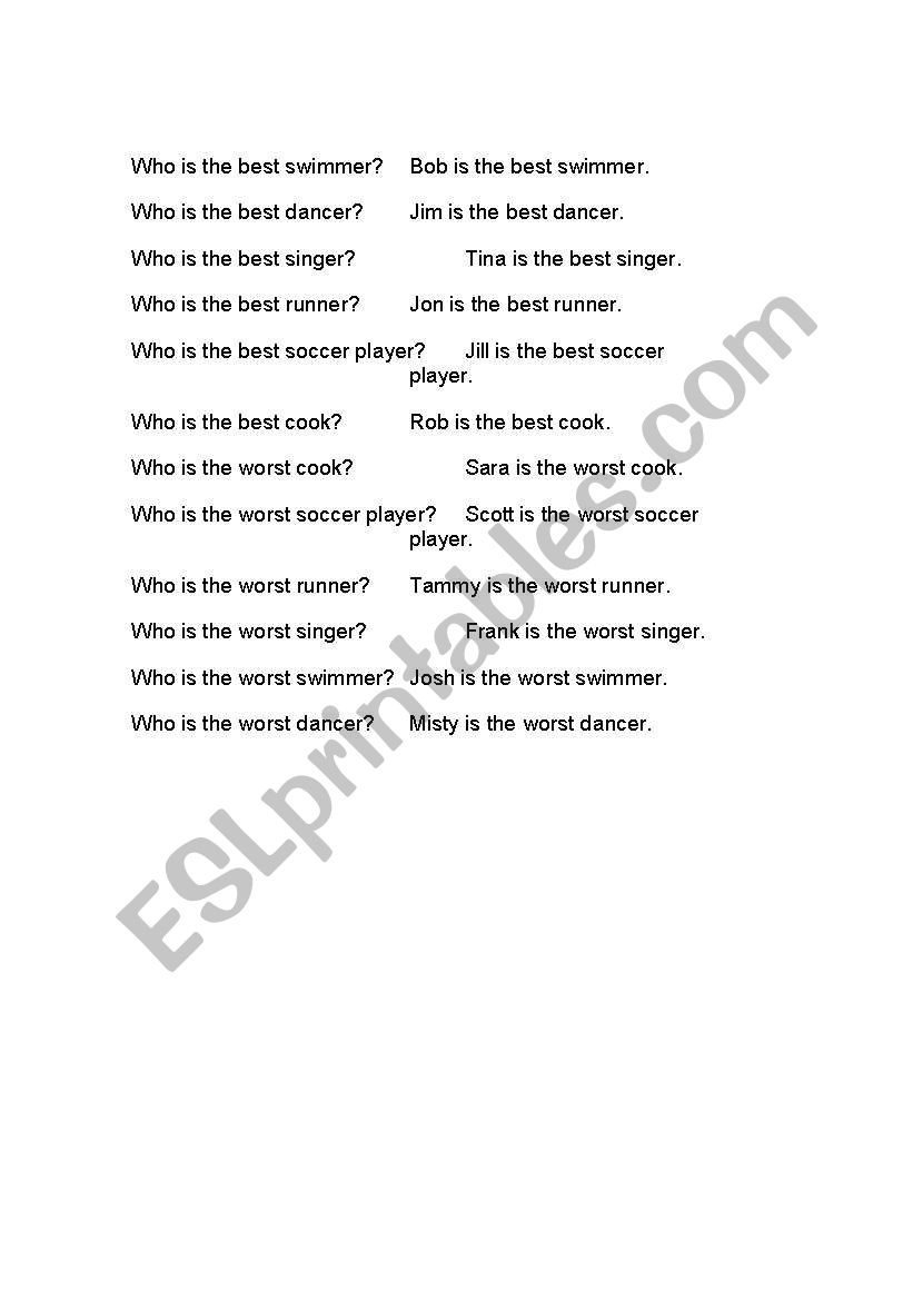 Best-Wrost Comparison worksheet