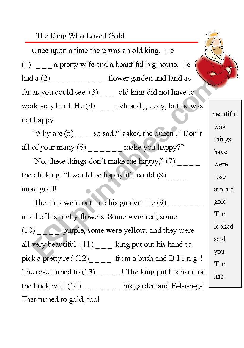 The King Who Loved Gold worksheet