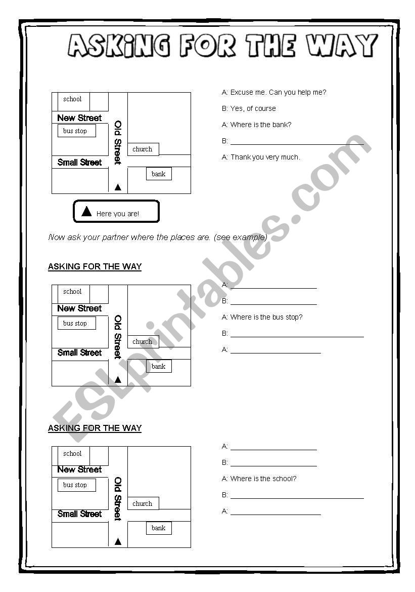 Asking for the way worksheet