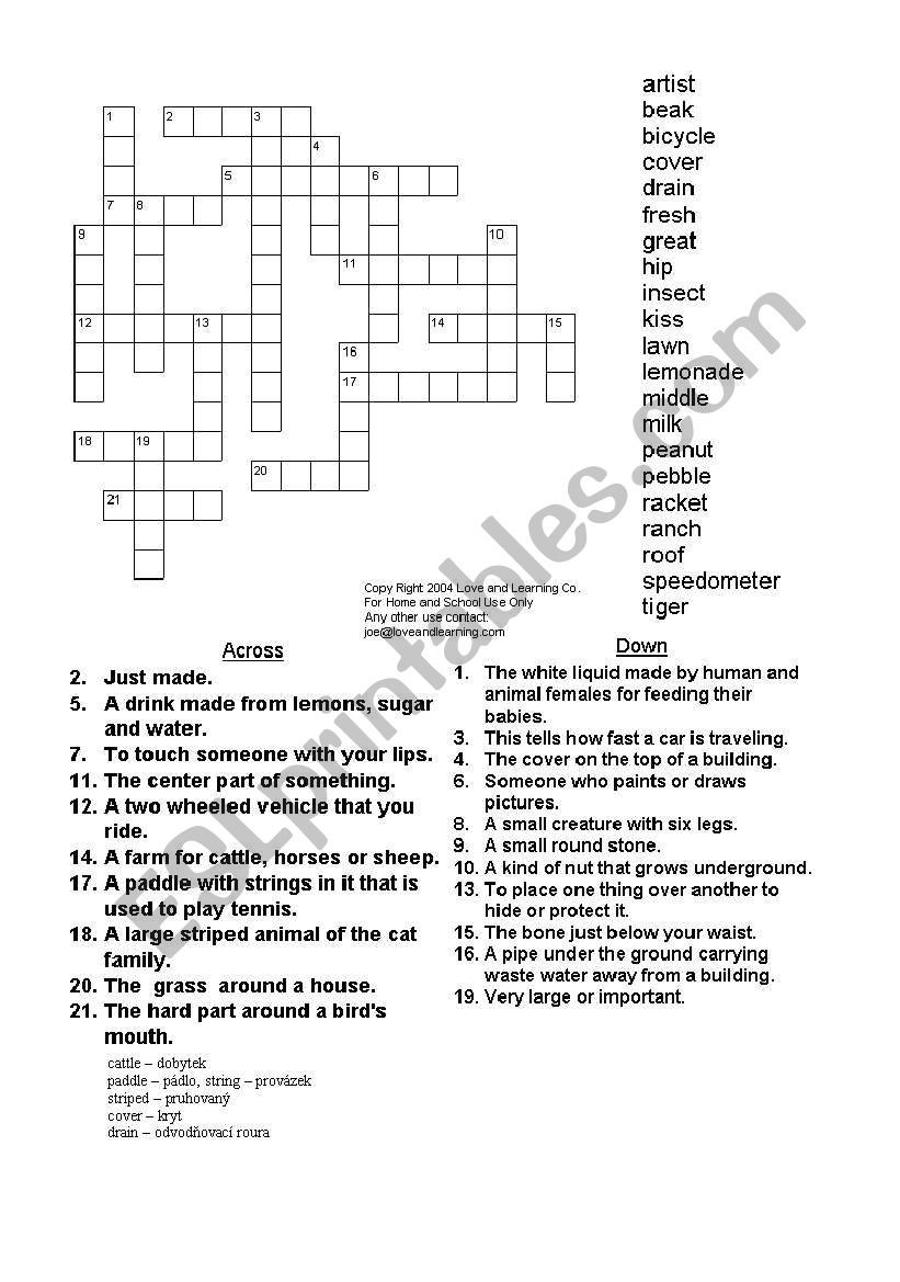 crossword worksheet