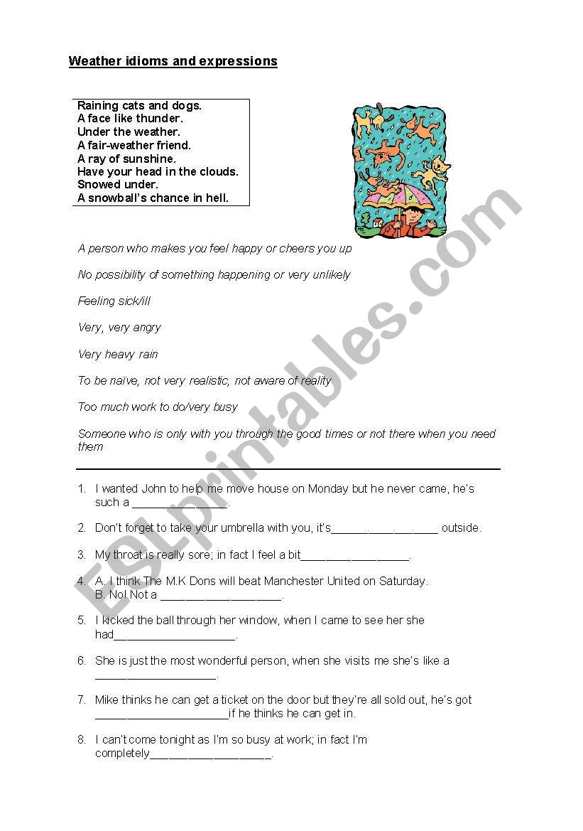 Weather idioms worksheet