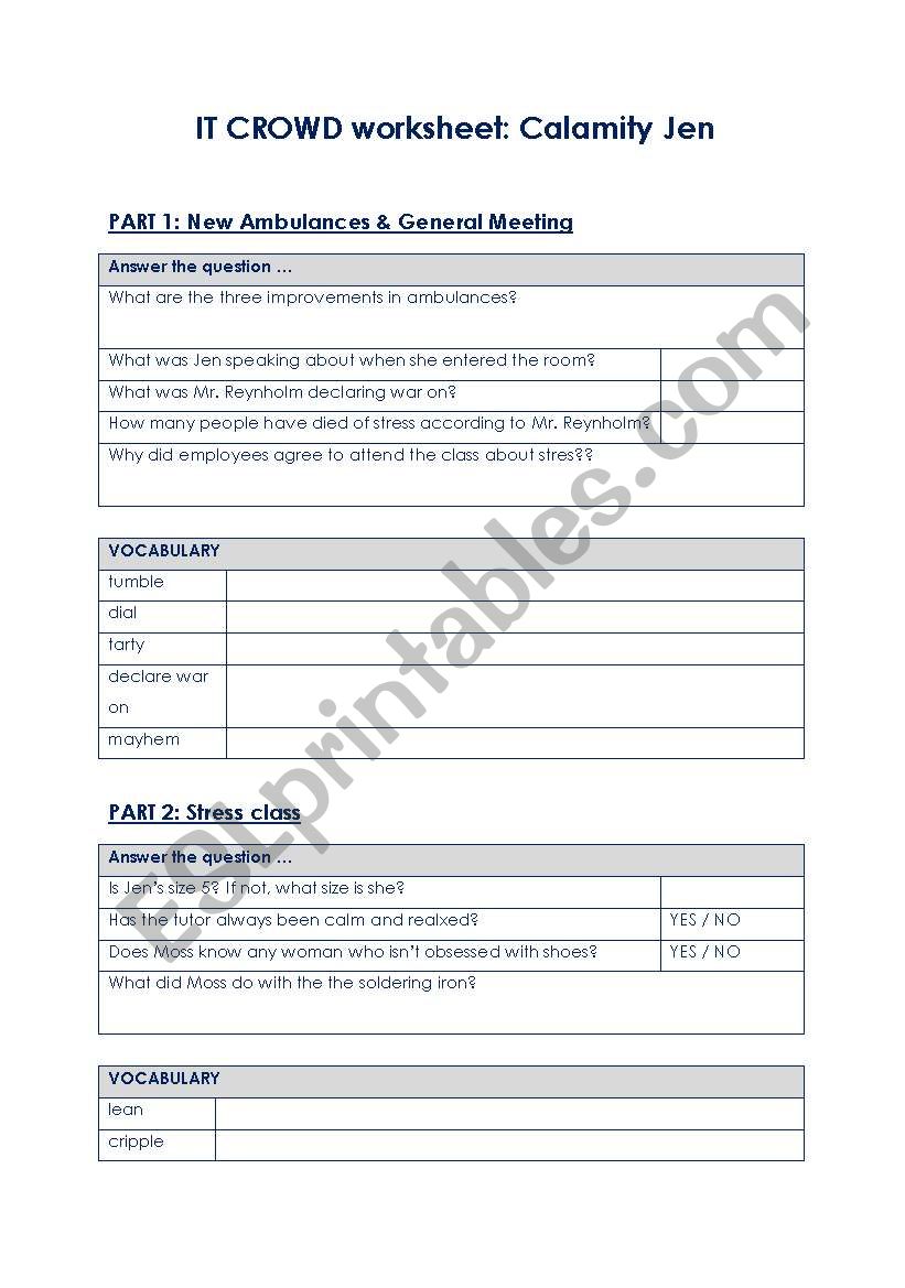 IT CROWD 1x02 - Calamity Jen worksheet