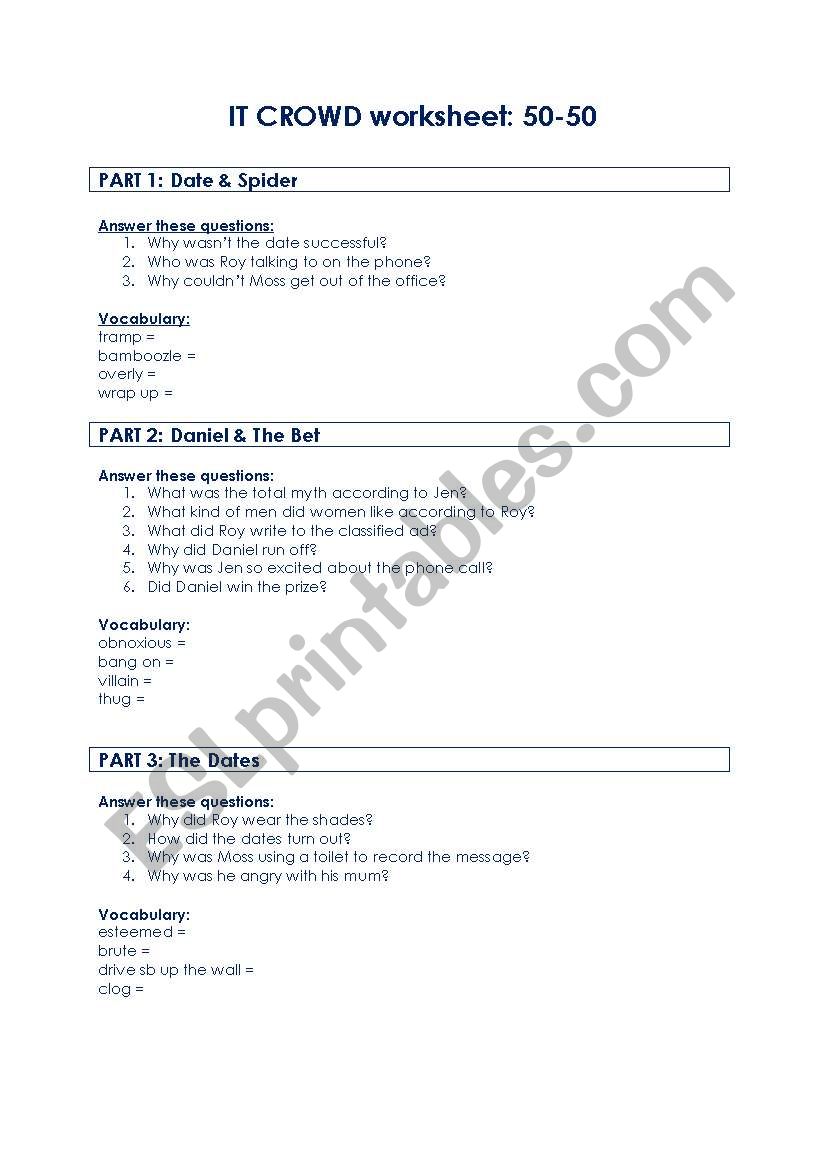 IT CROWD 1x03 - 50-50 worksheet