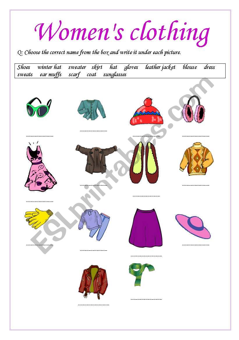 Womens Clothing worksheet