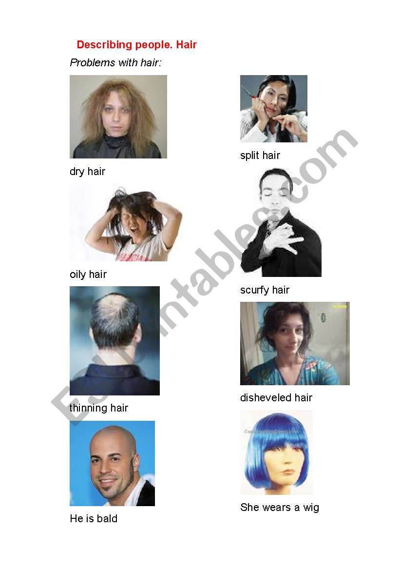 Describing people. Pictionary. Problem hair