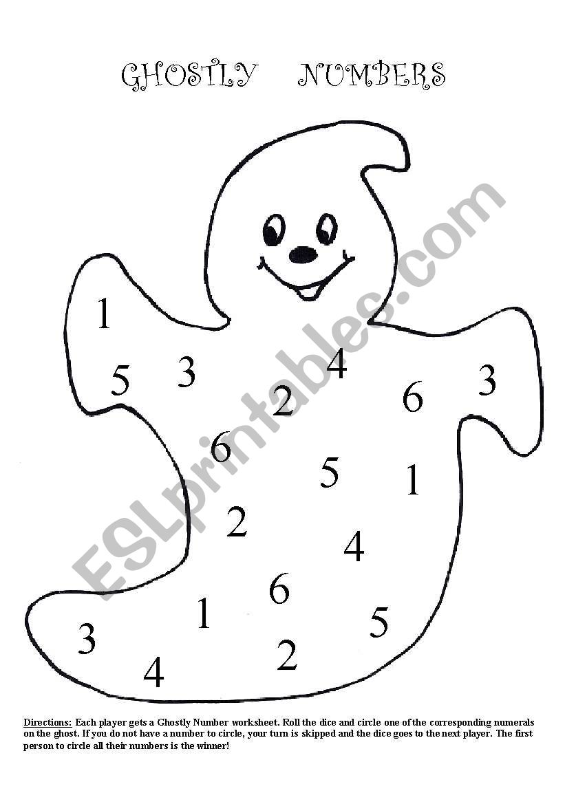 Ghostly Numbers worksheet