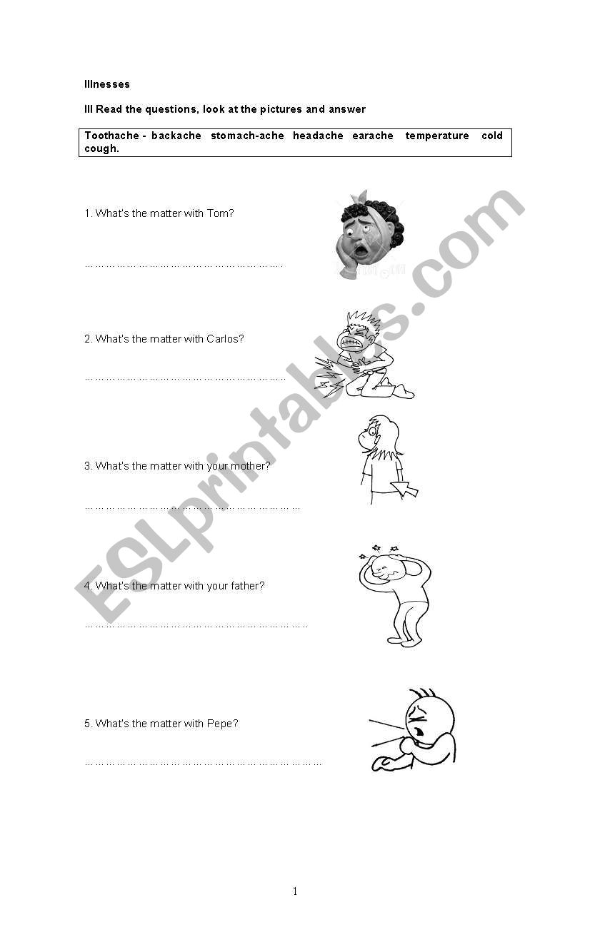 Illnesses worksheet