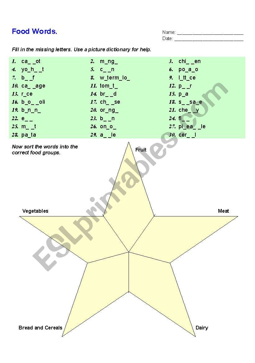 Food Words worksheet