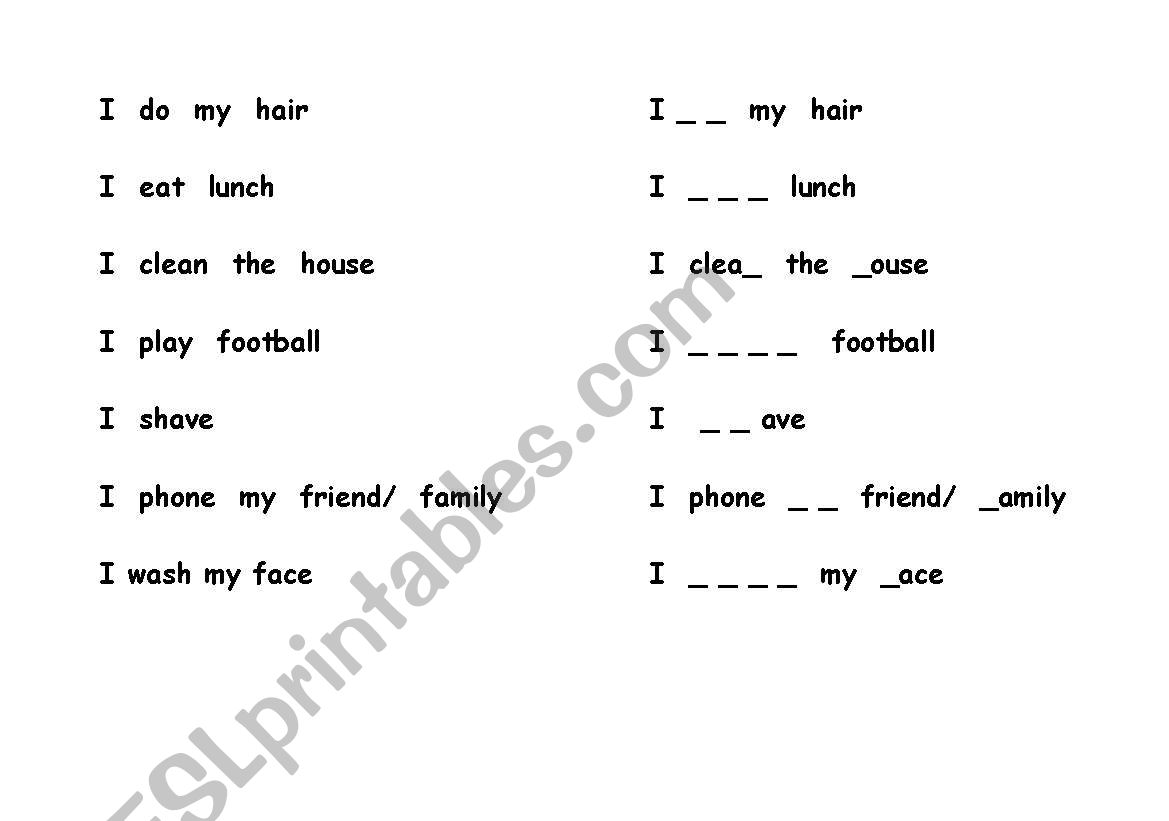 Easy Daily Routines literacy worksheet