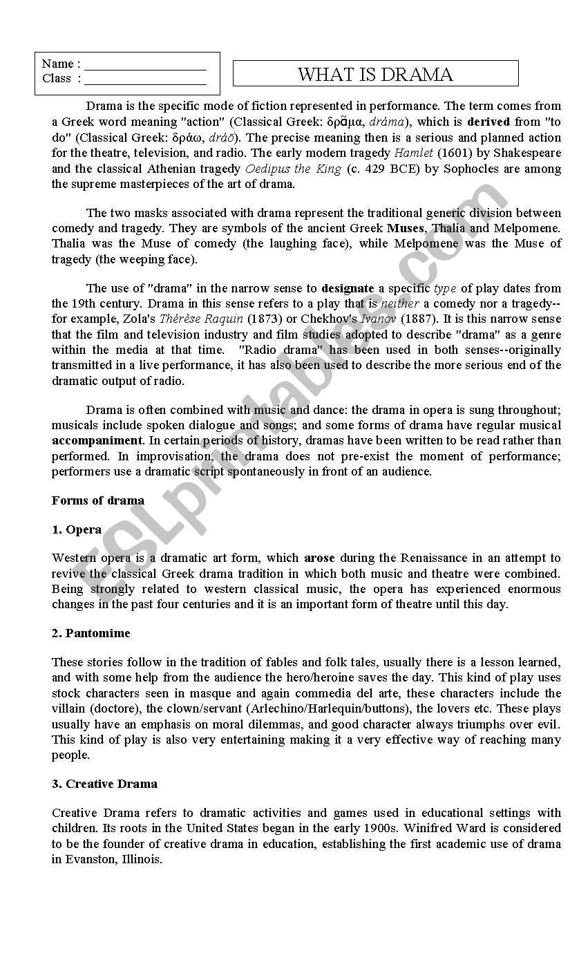 What is Drama? worksheet