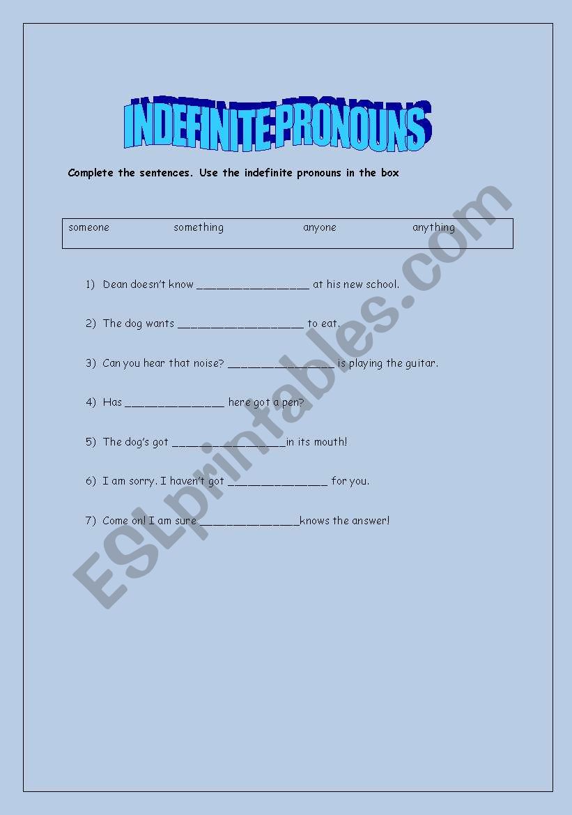 indefinite pronouns worksheet