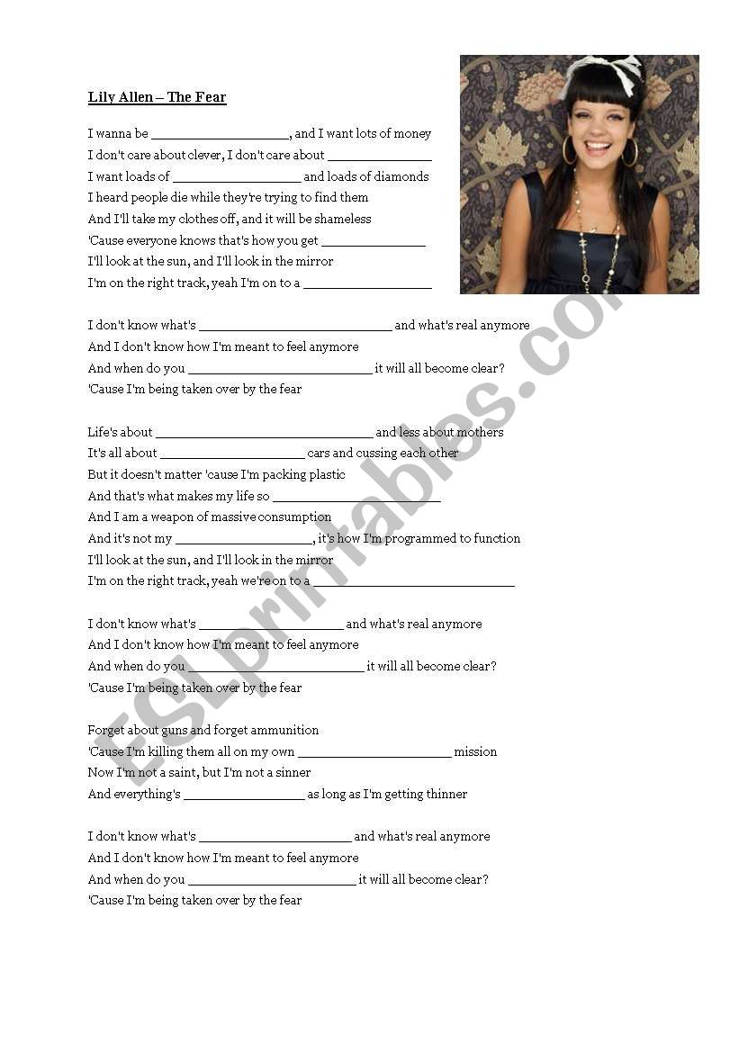 Lily Allen - The Fear worksheet