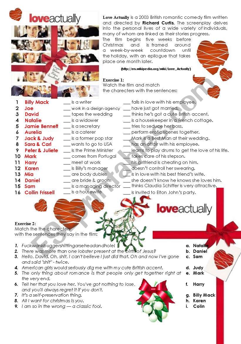 LOVE ACTUALLY - movie worksheet