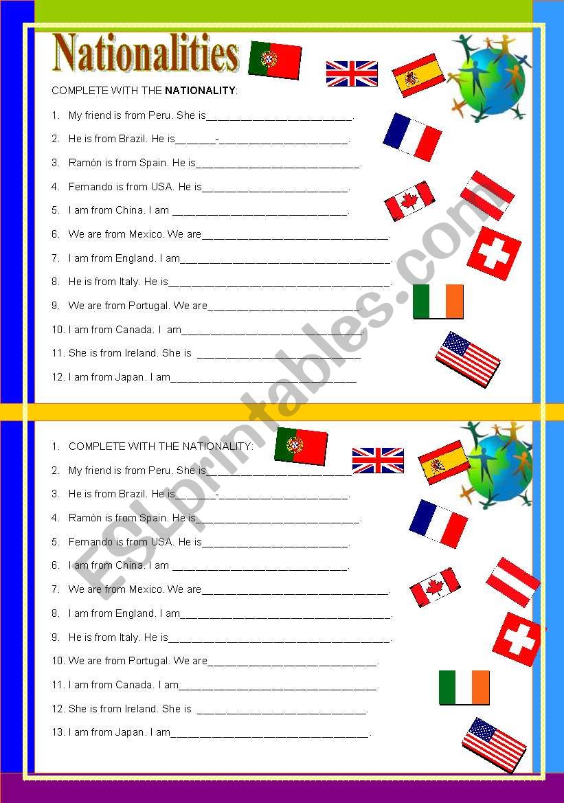 Nationalities and countries worksheet