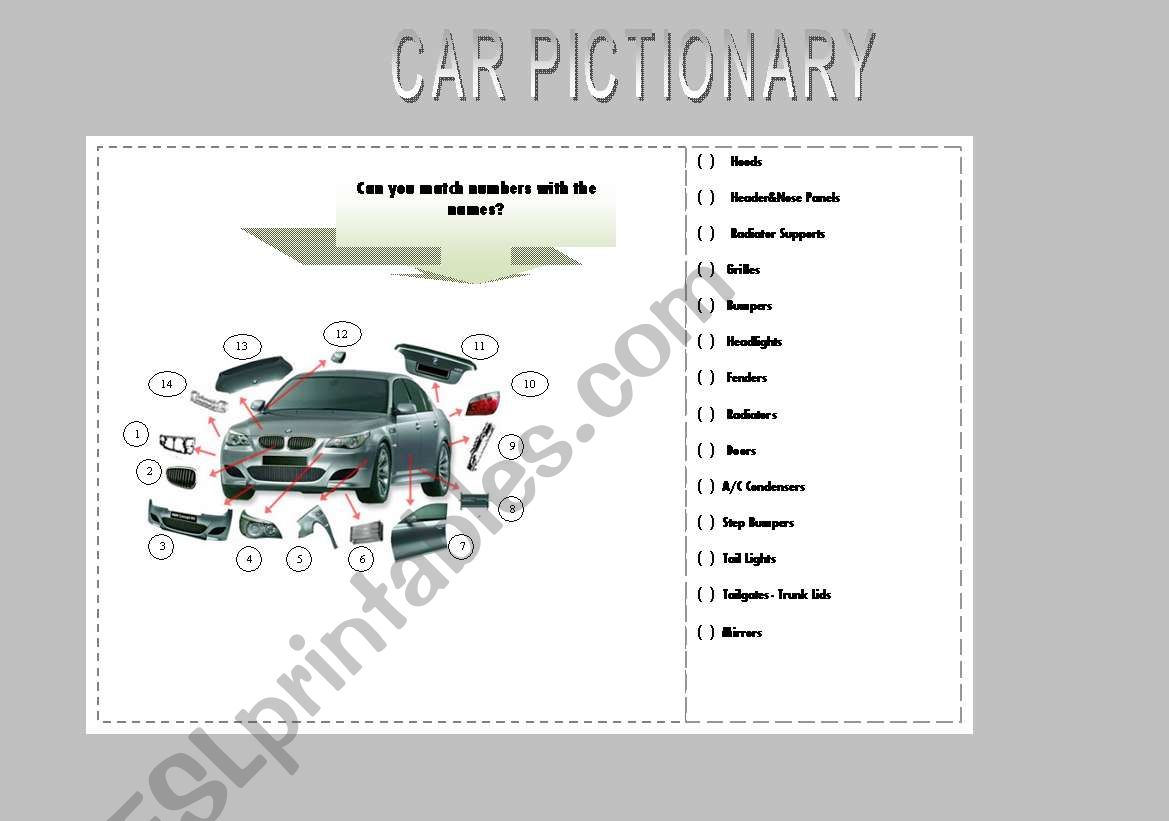 CAR PICTIONARY worksheet