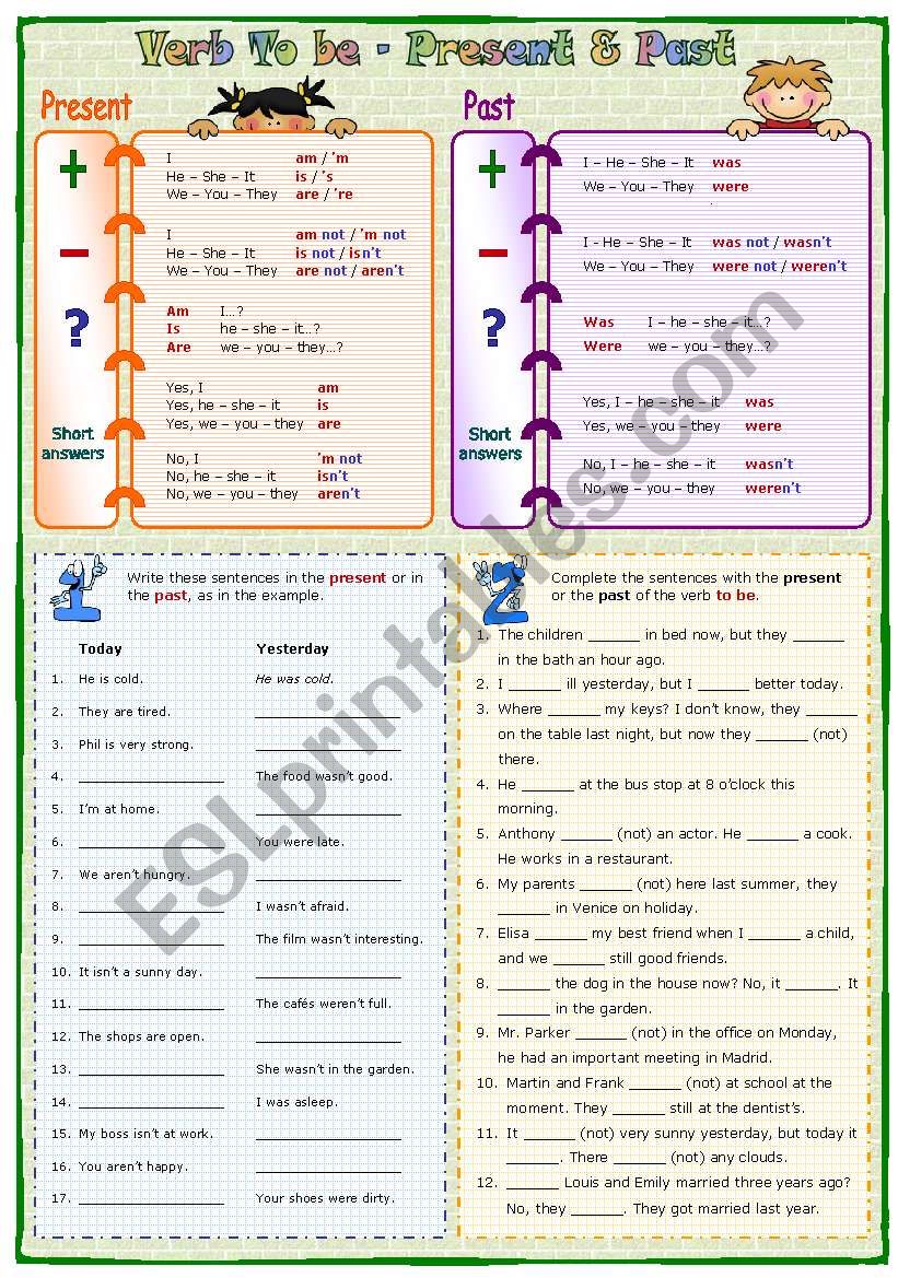 Verb To be: Present & Past worksheet