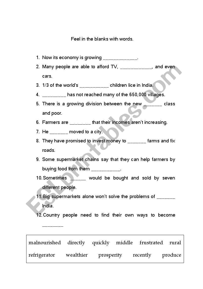 fill in the blanks with words 