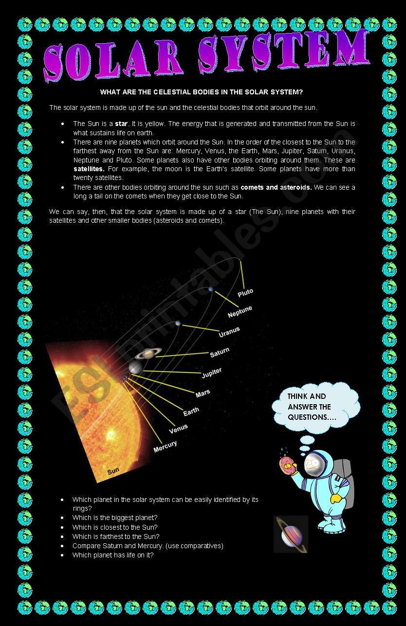 solar system worksheet