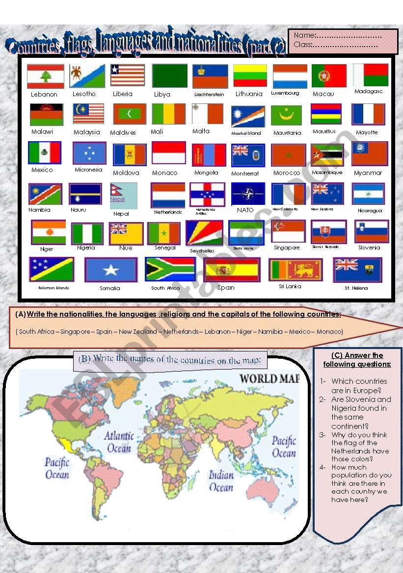 (Flag dictionary)  Flags ,countries,nationalities and languages (part 2)